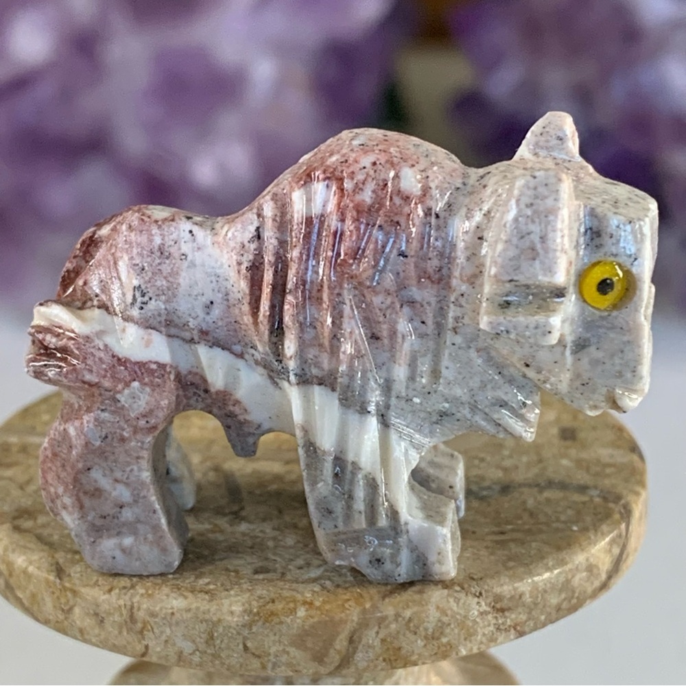 Miniature BUFFALO Stone Carving Mini Figurine Steatite Soapstone Carved Animal